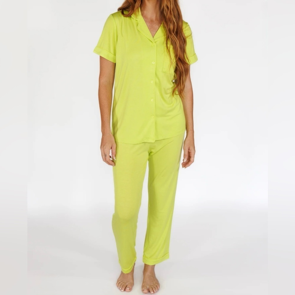 In My Sundays Mallory Ervin Lime Punch Short Sleeve Cropped Pant Pajama Set XXL